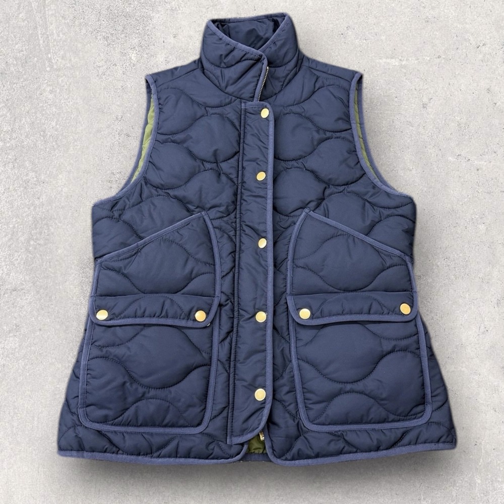 J.Crew Puffer Vest Womens M Navy Blue Signature Quilted PrimaLoft Reimagined